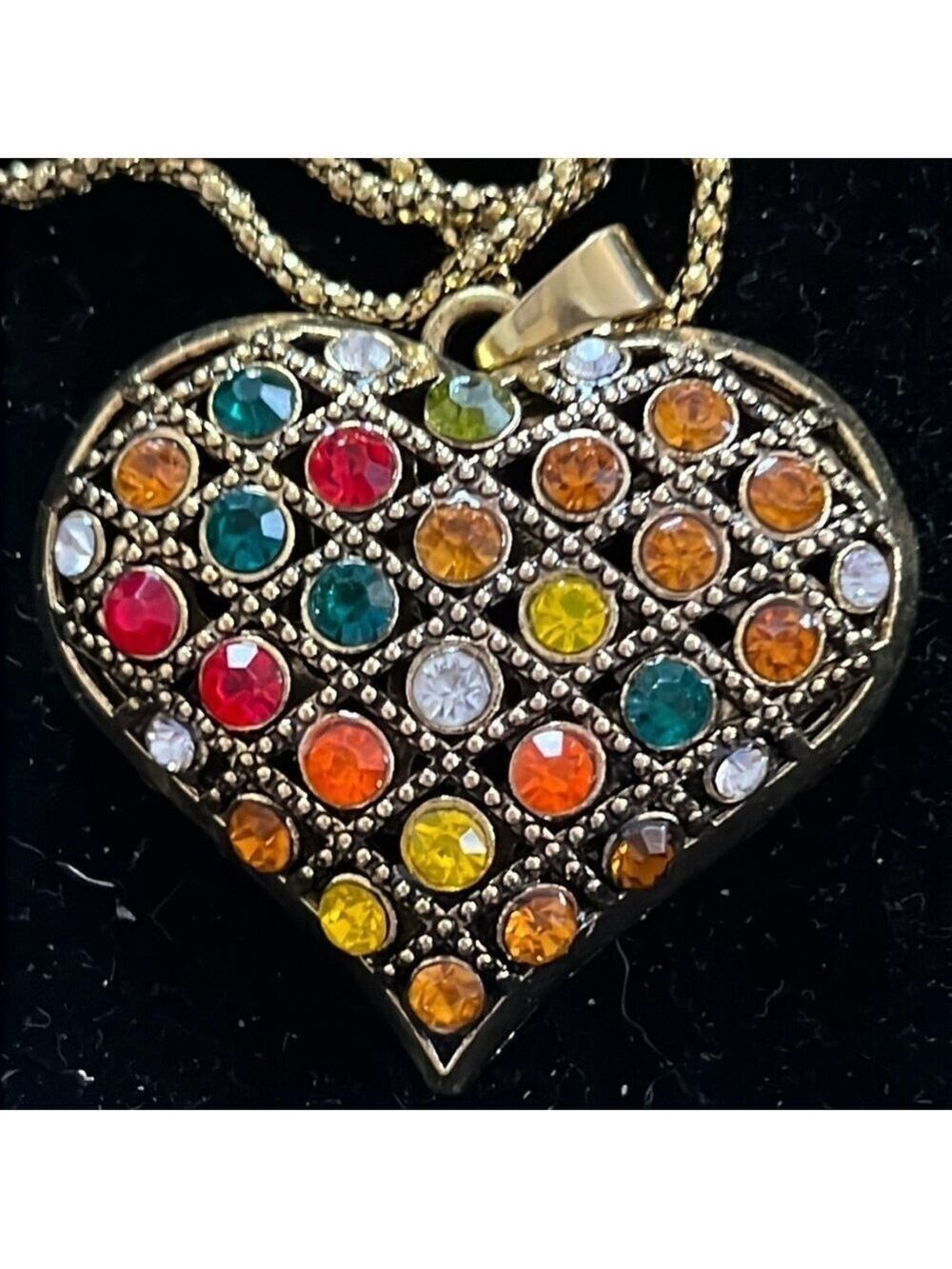 Betsey Johnson Gold Alloy Multicolored Crystal Heart Necklace